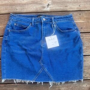 Just Quella Blue Denim Skirt with Frayed Hem